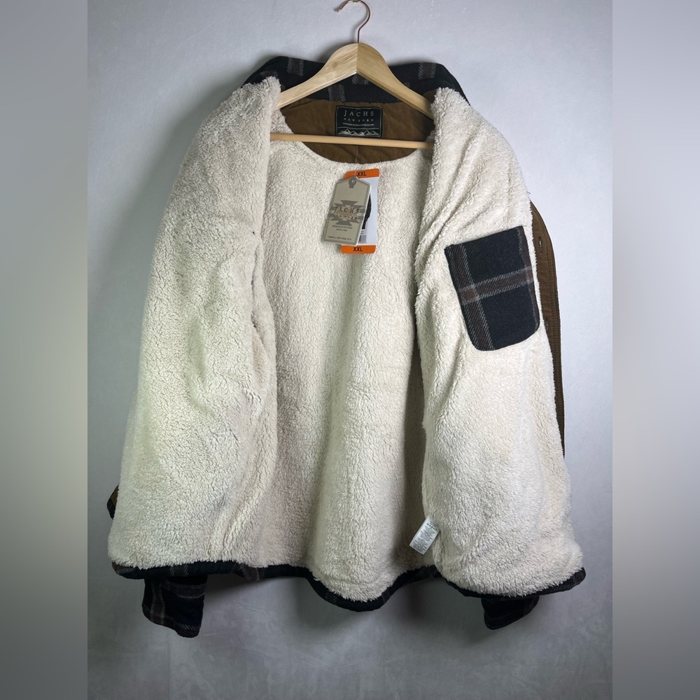 JACHS NEW XXL Sherpa Lined Wool Blend Plaid Shacket Jacket Brown/Gray - Picture 4 of 10